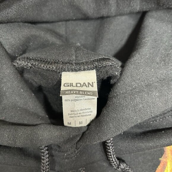 Gildan Men Heavy Blend Black TRIANGLE ROSE FLAME PRINT HOODIE Fleece Pocket Sz M - Picture 3 of 5